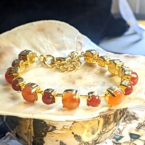Genuine Red Carnelian Bracelet 14k Gold Plated or Silver
